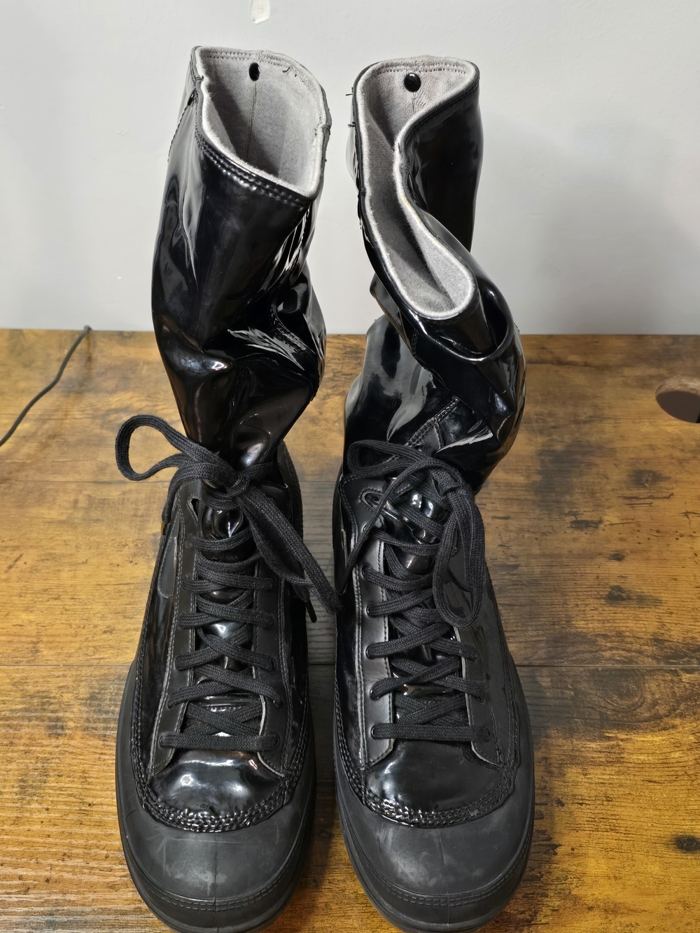 Nike Storm Warrior Hi Waterproof Rain Boots - Black Patent - Size 10